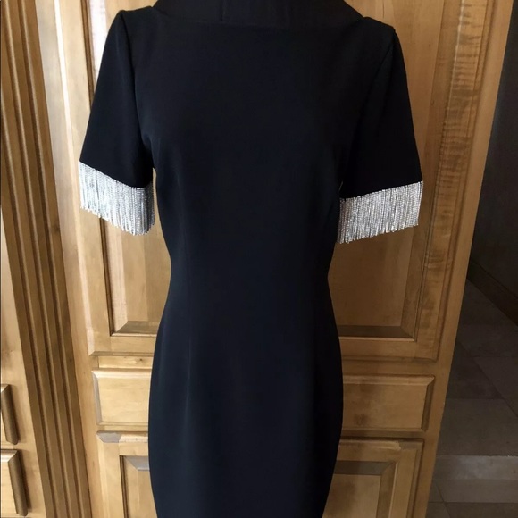 Trina Turk Rhinestone Fringe Sleeve Dress - Picture 3 of 8